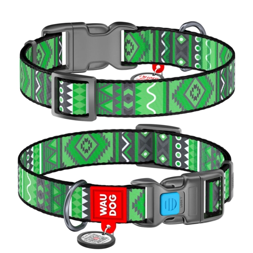 WAUDOG Nylon «Етно зелений» Нашийник для собак нейлоновий з QR паспортом, пластиковий фастекс