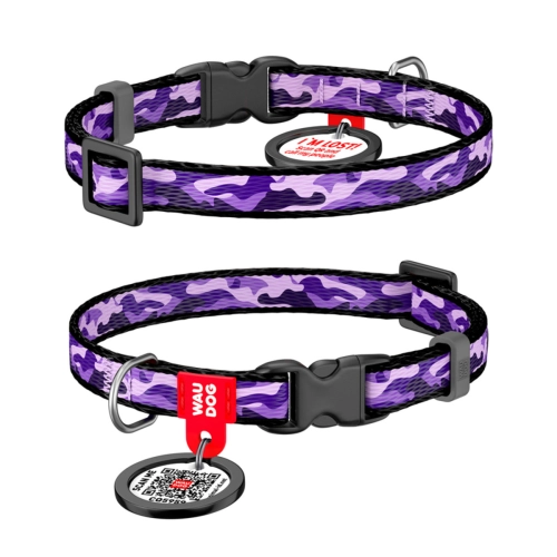 WAUDOG Nylon «Фіолетовий камо» Нашийник для собак нейлоновий з QR паспортом, пластиковий фастекс