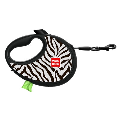 WAUDOG R-leash "Зебра" Повідець-рулетка для собак з контейнером для пакетів, світловідбивна стрічка