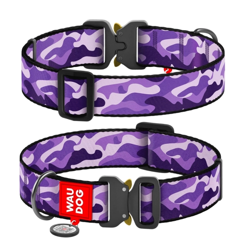 WAUDOG Nylon «Фіолетовий камо» XXL, Нашийник для собак нейлоновий з QR паспортом,  металева пряжка-фастекс