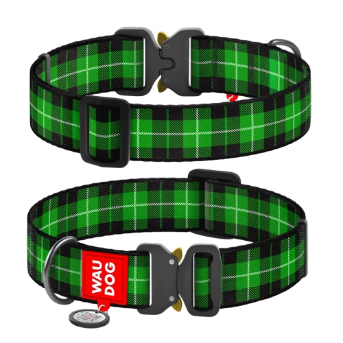 WAUDOG Nylon «Шотландка зелена» XXL, Нашийник для собак нейлоновий з QR паспортом,  металева пряжка-фастекс