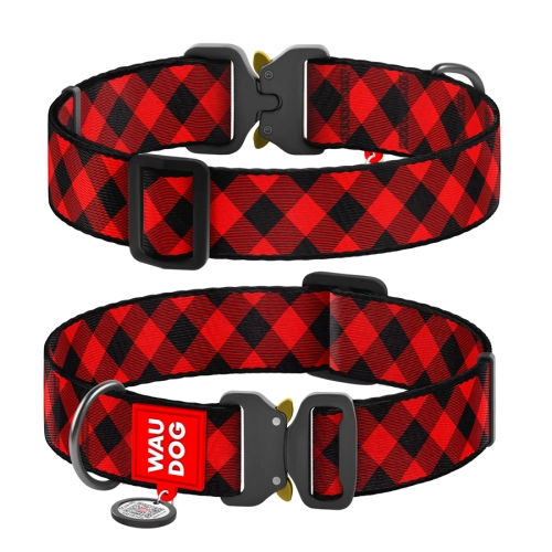 WAUDOG Nylon «Шотландка червона» XXL, Нашийник для собак нейлоновий з QR паспортом,  металева пряжка-фастекс