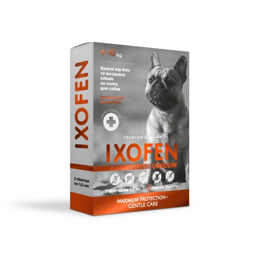 IXOFEN Краплі від бліх, іксодових кліщів та комарів на холку для собак 4-10 кг
