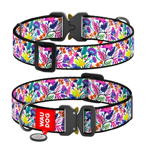 WAUDOG Nylon  «Чарівні квіти» XXL, Нашийник для собак нейлоновий з QR паспортом,  металева пряжка-фастекс