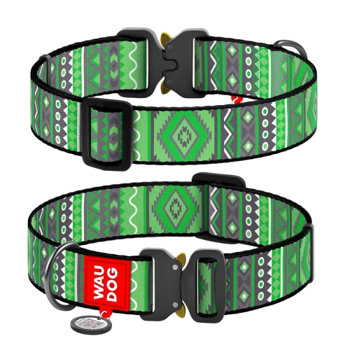 WAUDOG Nylon «Етно зелений» XXL, Нашийник для собак нейлоновий з QR паспортом,  металева пряжка-фастекс