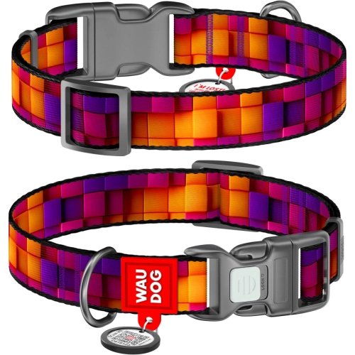WAUDOG Nylon Нашийник для собак нейлоновий з QR паспортом "Куби 3Д", пластиковий фастекс