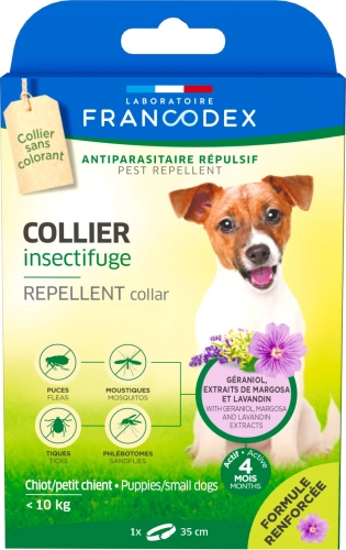 Laboratoire Repellent Collar Нашийник з репелентною дією від бліх і кліщів для цуценят і собак малих порід з гераніолом, 35 см