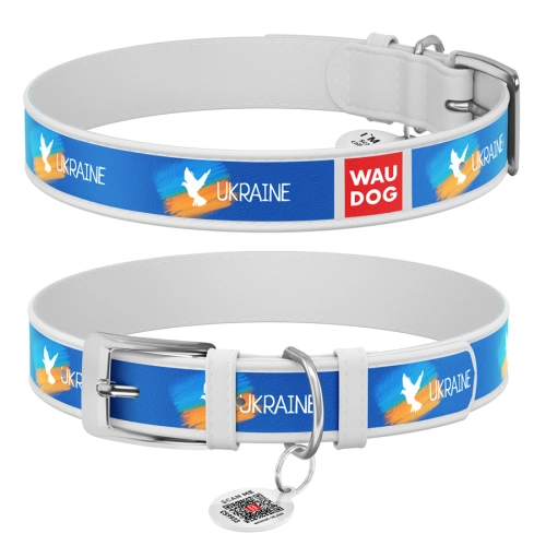 WAUDOG Design "Прапор" Нашийник для собак, шкіряний, білий