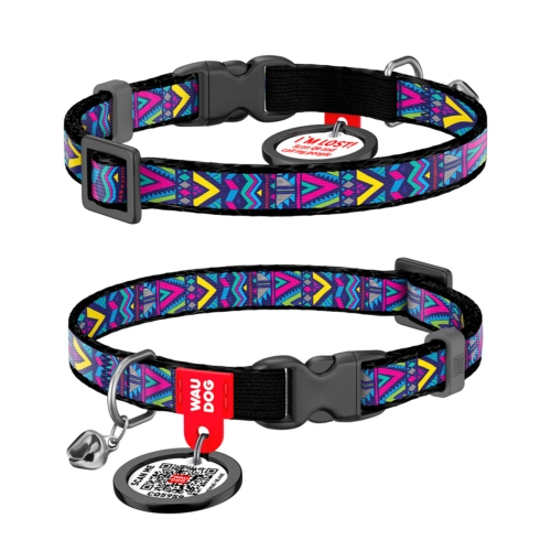 WAUDOG Nylon «Інді» Нашийник для котів, нейлоновий з QR паспортом, пластиковий фастекс